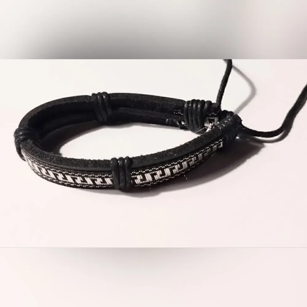 ‎Men's bracelet leather black new d75
